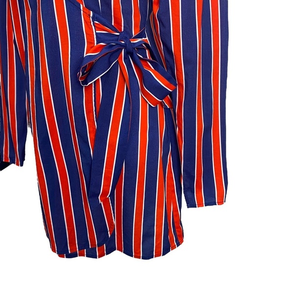 WeWoreWhat Blanca Wrap Dress Size Small Navy Blue Red Stripe Long Sleeve Summer - Picture 8 of 16